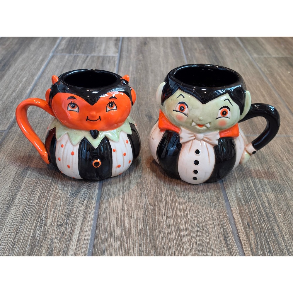 Johanna Parker Transpac Halloween Mugs Set Vampire Devil Carnival Cottage Mug